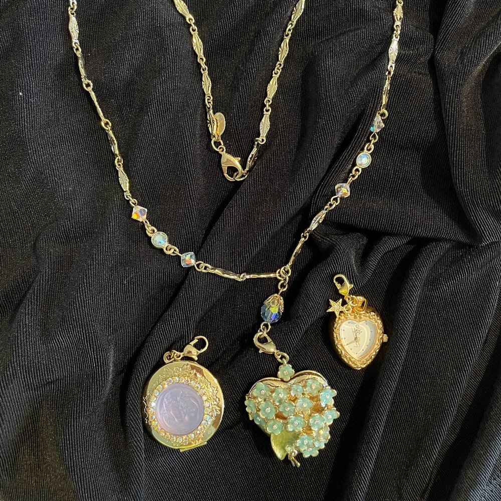 Kirks Folly charm holder necklace with three charms